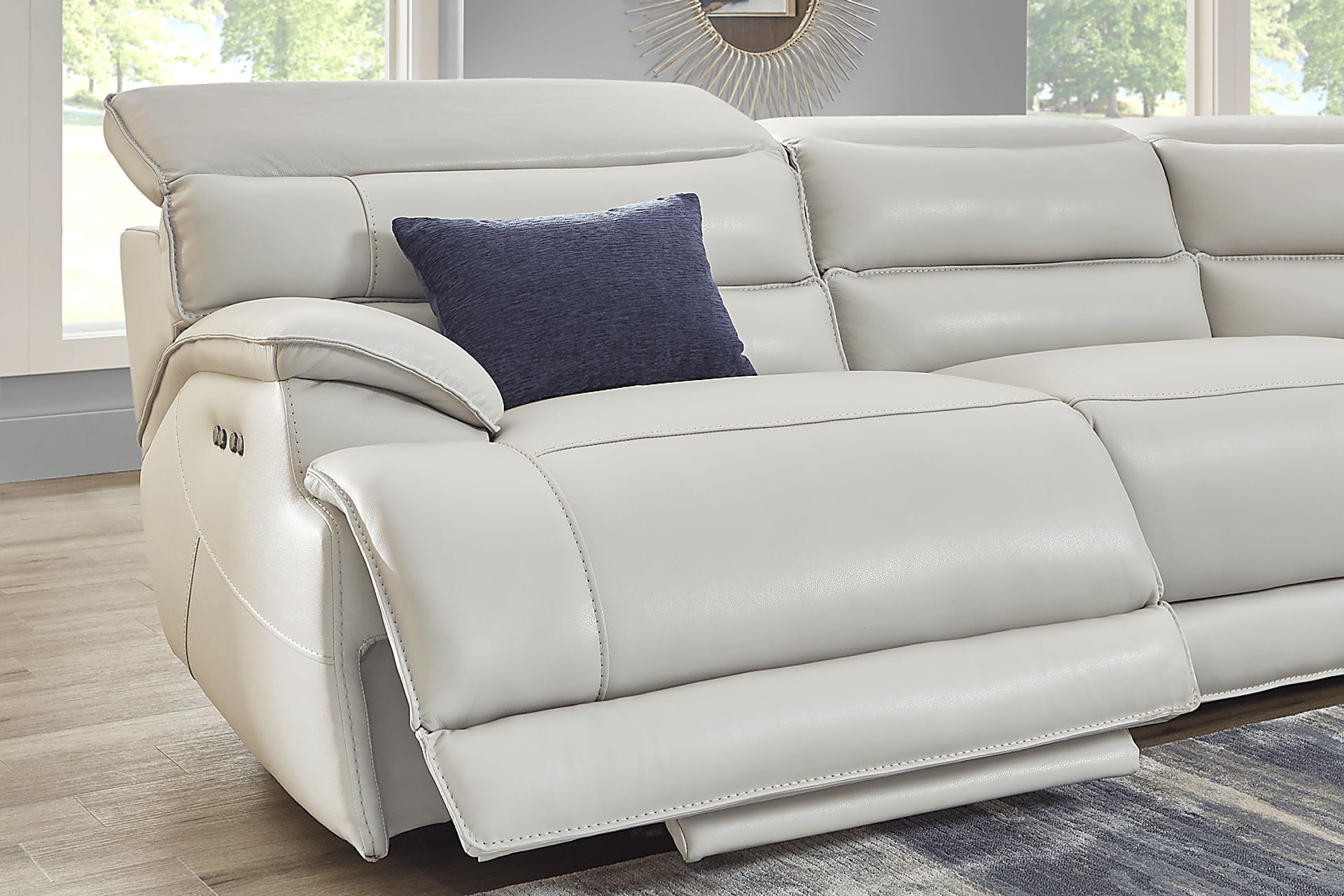 Rossini Light Gray Leather 7 Pc Dual Power Reclining Sectional - Image 7