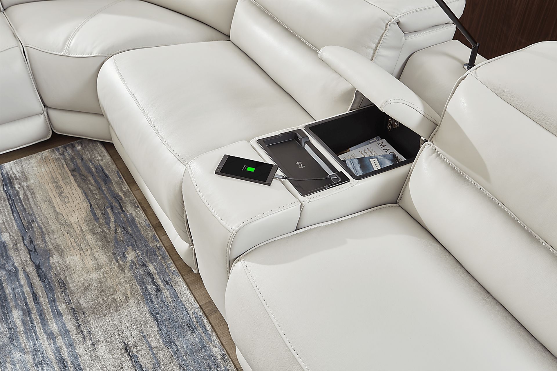 Rossini Light Gray Leather 7 Pc Dual Power Reclining Sectional - Image 10