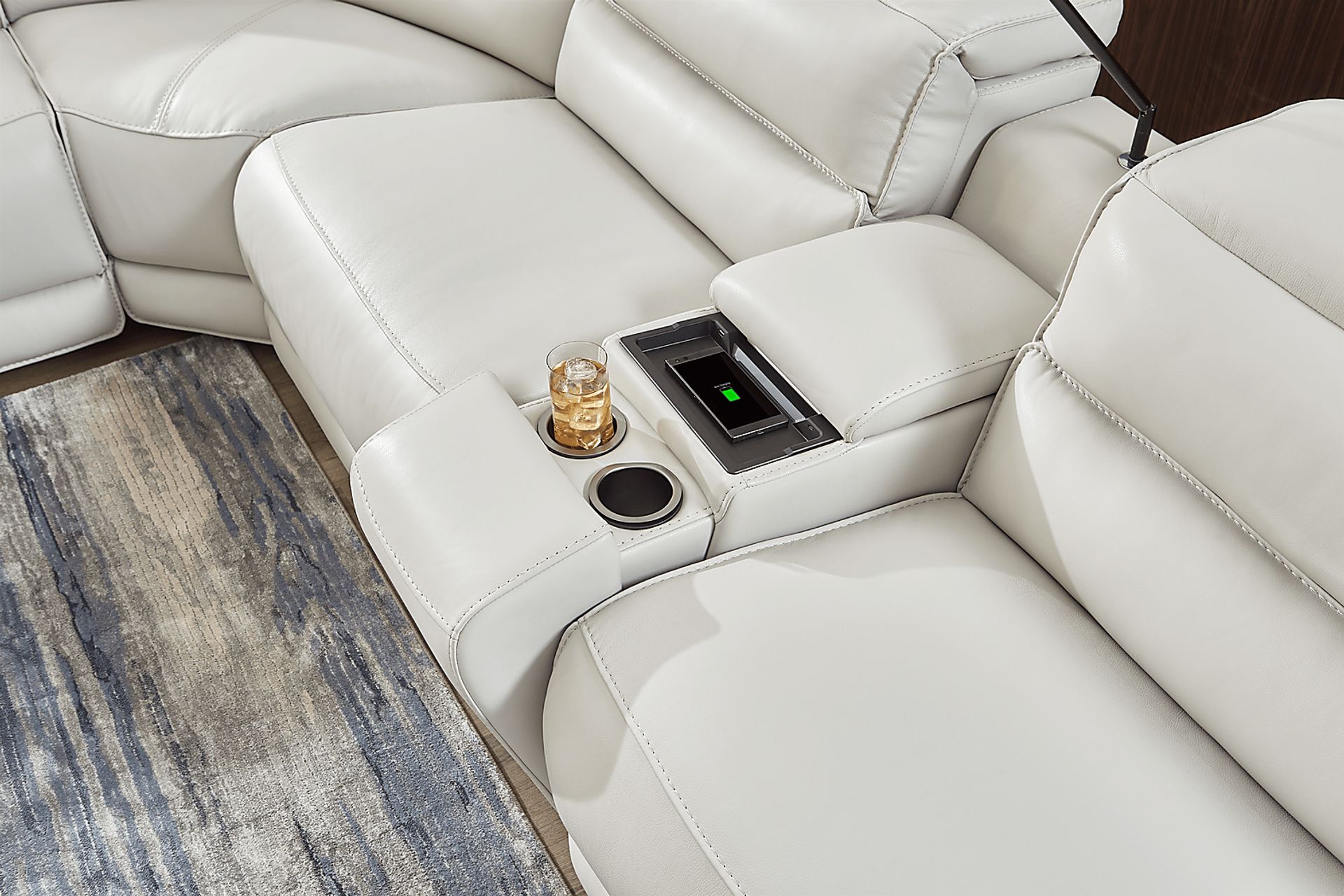 Rossini Light Gray Leather 7 Pc Dual Power Reclining Sectional - Image 11