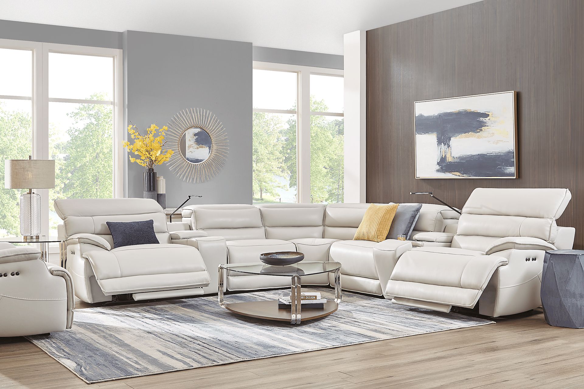 Rossini Light Gray Leather 7 Pc Dual Power Reclining Sectional - Image 2