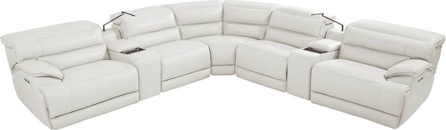 Rossini Light Gray Leather 7 Pc Dual Power Reclining Sectional - Thumbnail - Image 1