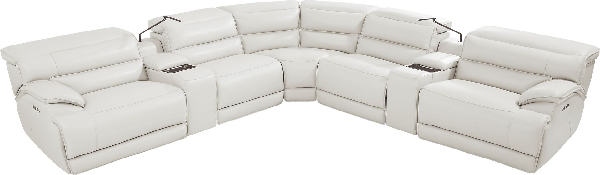 Rossini Light Gray Leather 7 Pc Dual Power Reclining Sectional - Image 1
