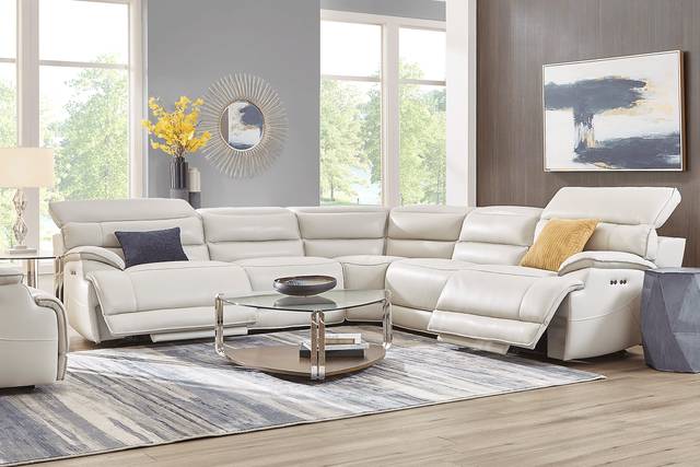 Rossini Light Gray Leather 8 Pc Dual Power Reclining Sectional Living Room - Thumbnail - Image 1