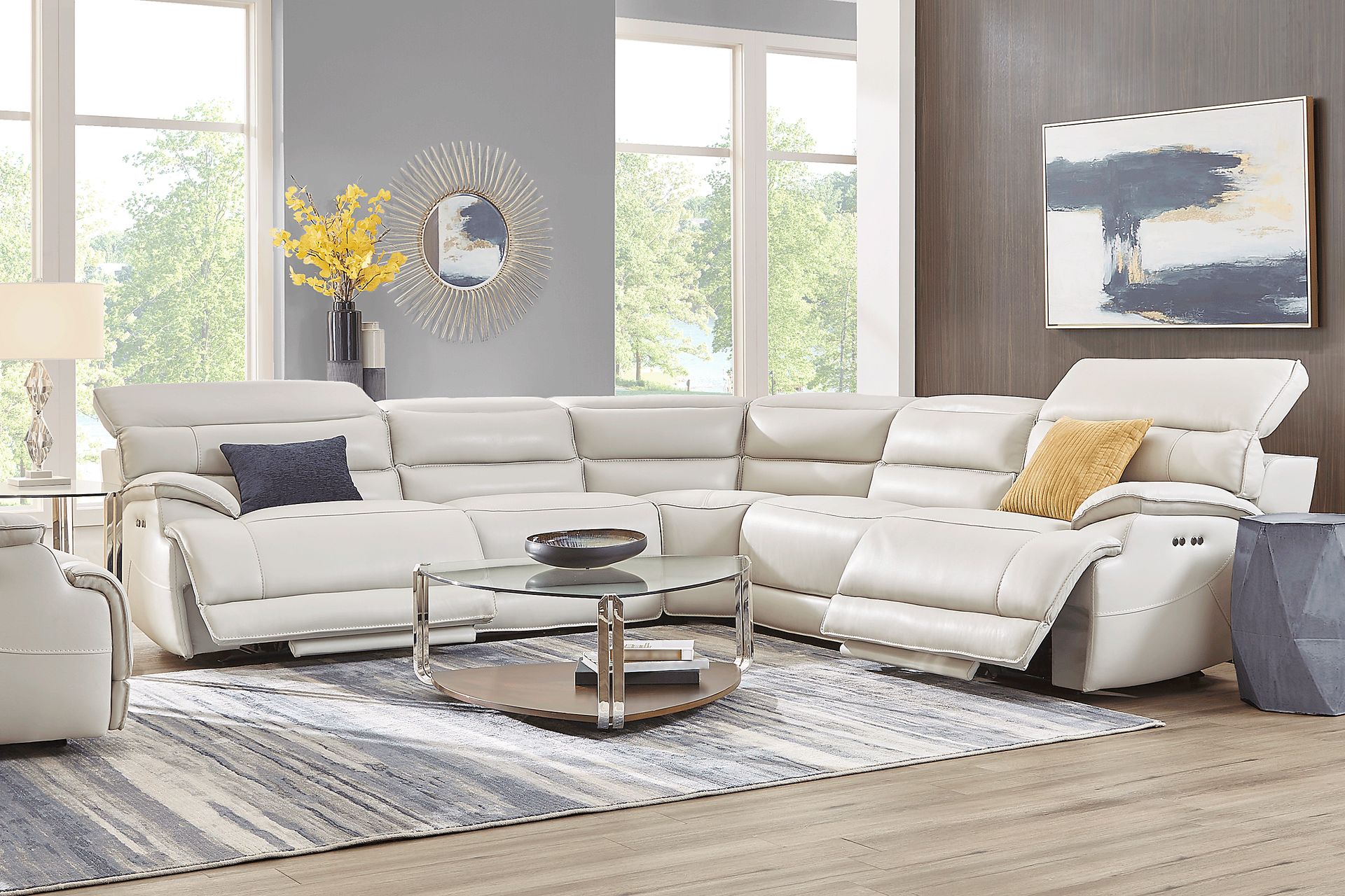 Rossini Light Gray Leather 8 Pc Dual Power Reclining Sectional Living Room - Image 1