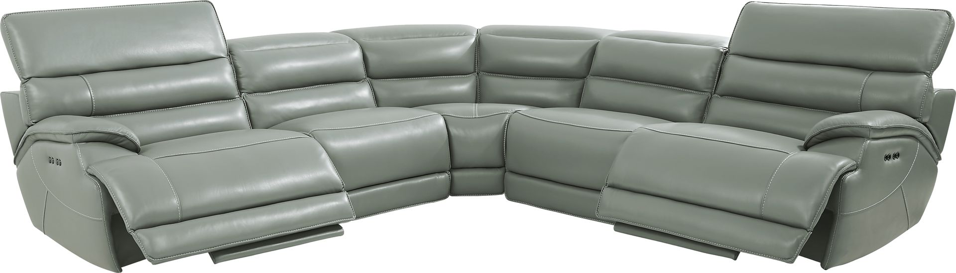 Rossini Mint Leather 5 Pc Dual Power Reclining Sectional - Image 3