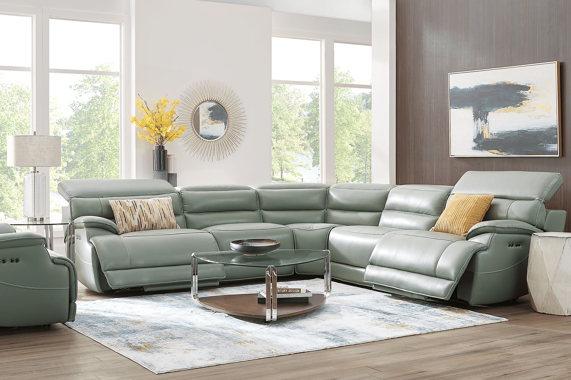 Rossini Mint Leather 5 Pc Dual Power Reclining Sectional - Image 2