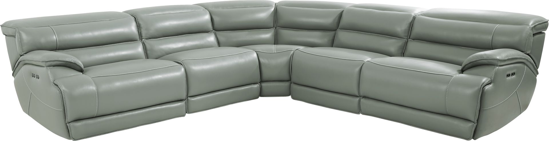 Rossini Mint Leather 5 Pc Dual Power Reclining Sectional - Image 1