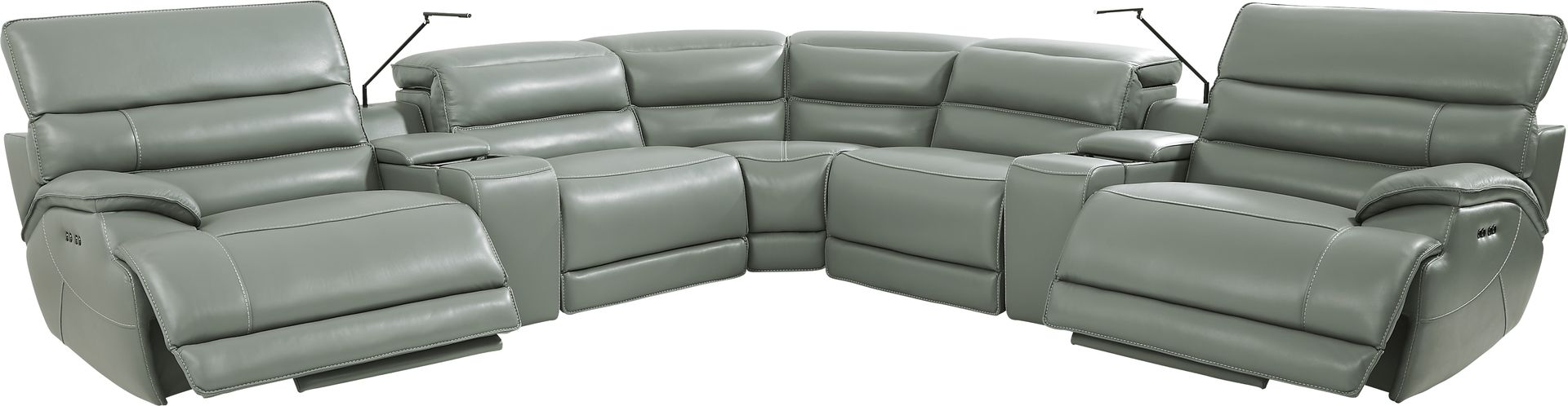 Rossini Mint Leather 7 Pc Dual Power Reclining Sectional - Image 3