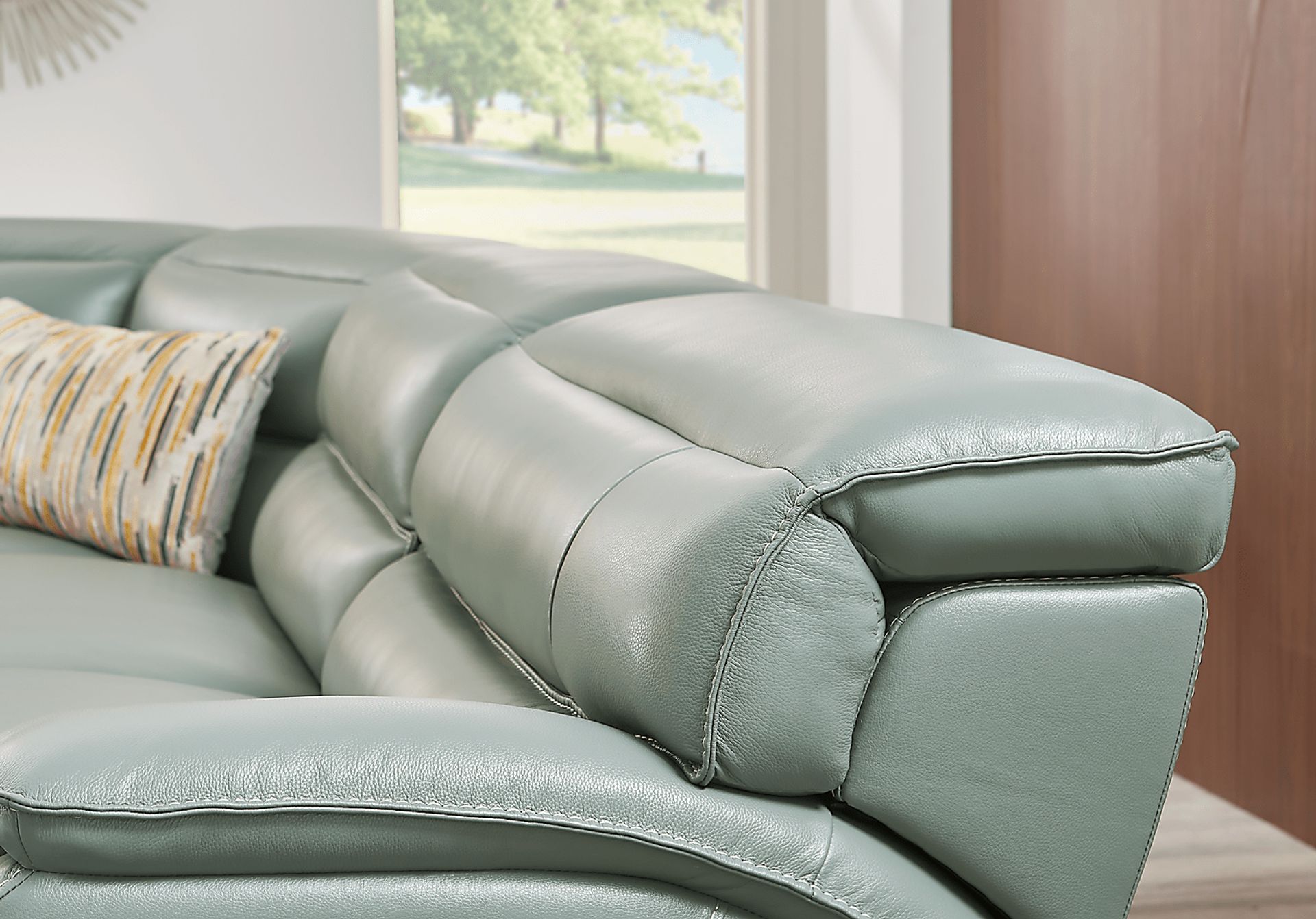 Rossini Mint Leather 7 Pc Dual Power Reclining Sectional - Image 4