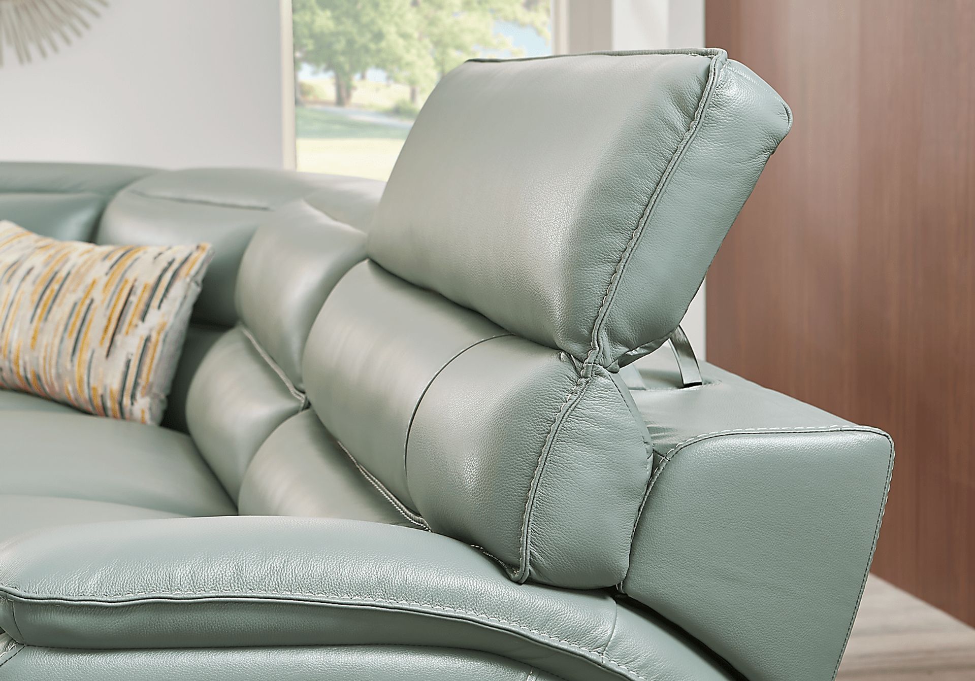 Rossini Mint Leather 7 Pc Dual Power Reclining Sectional - Image 6