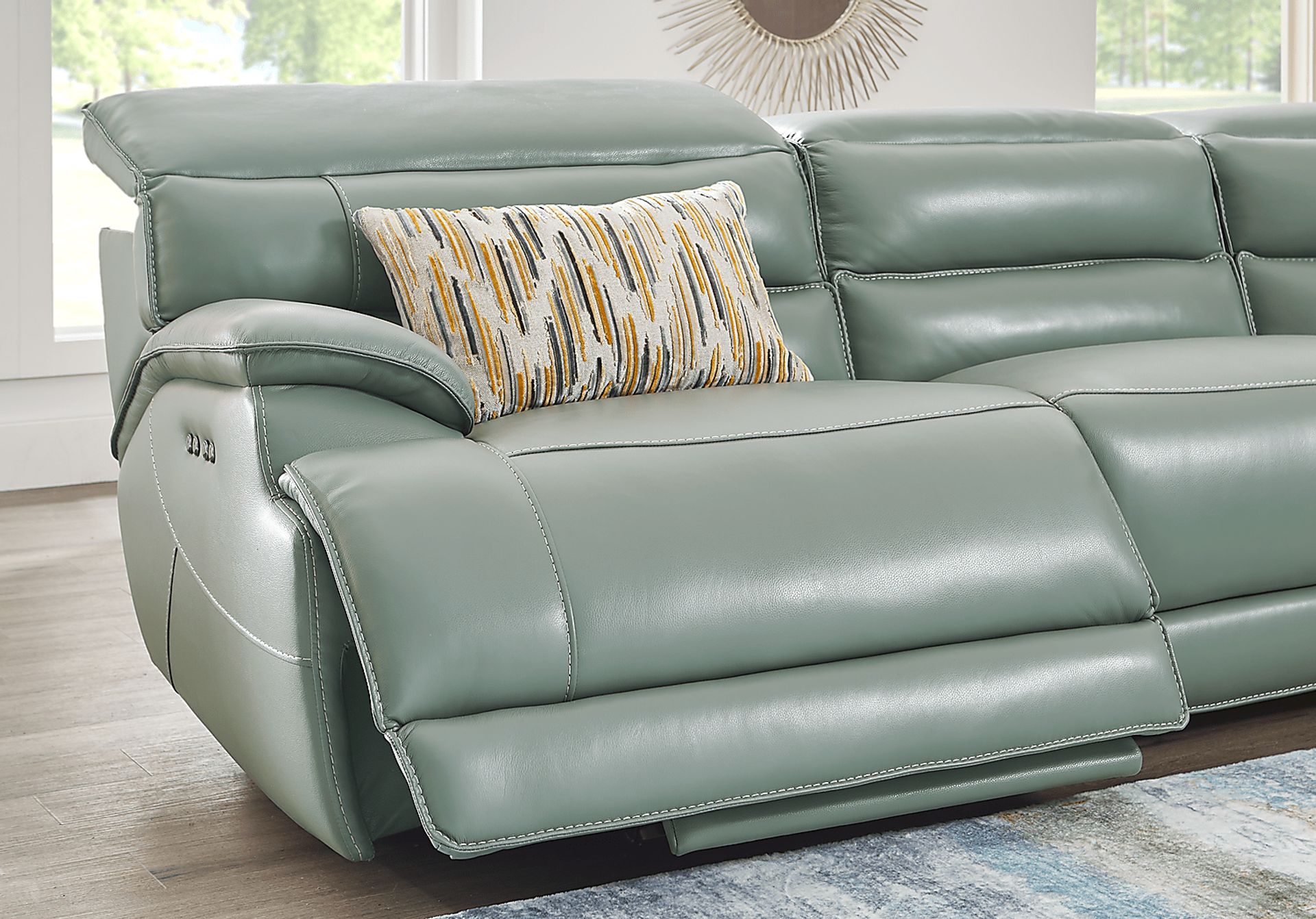 Rossini Mint Leather 7 Pc Dual Power Reclining Sectional - Image 7