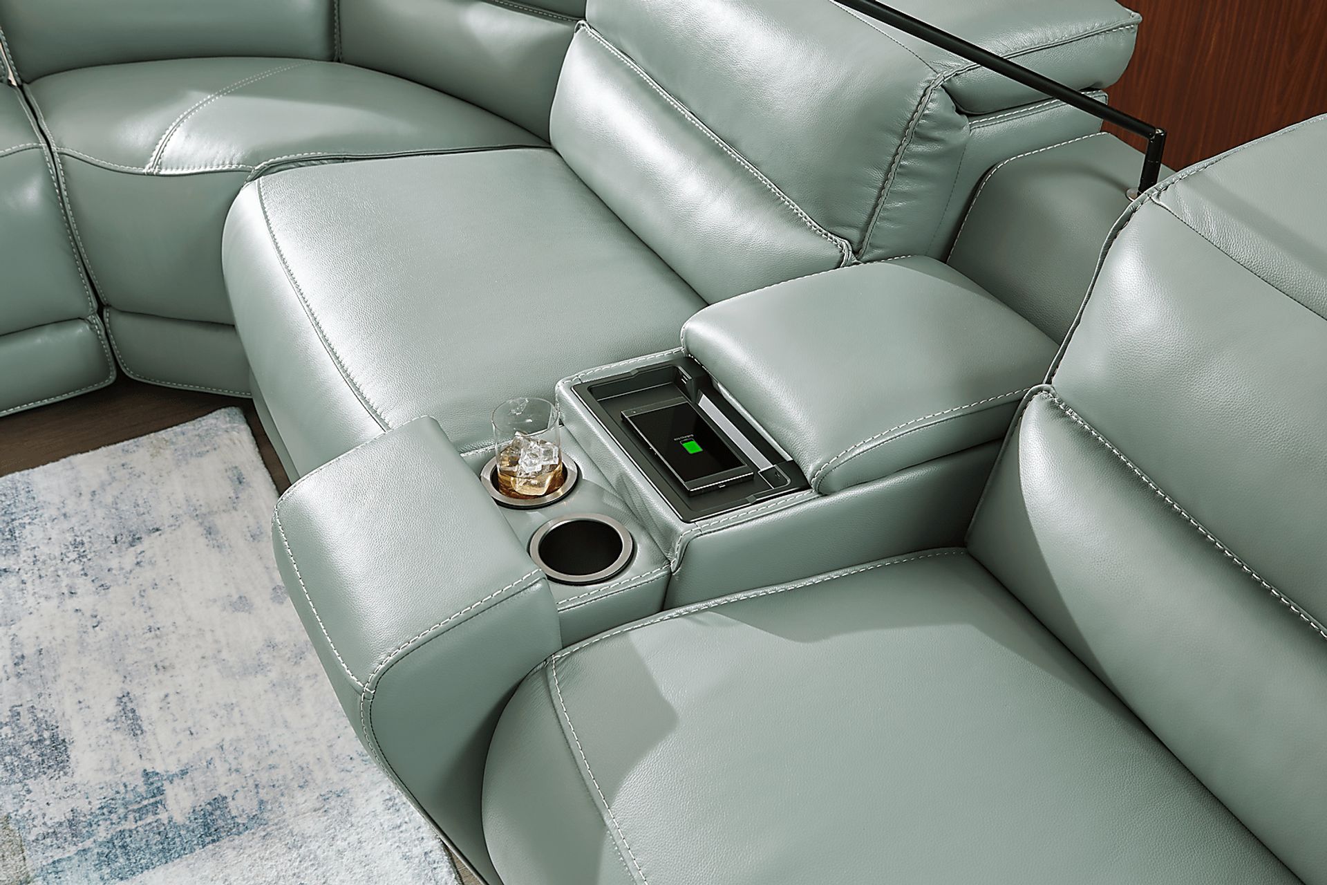 Rossini Mint Leather 7 Pc Dual Power Reclining Sectional - Image 10