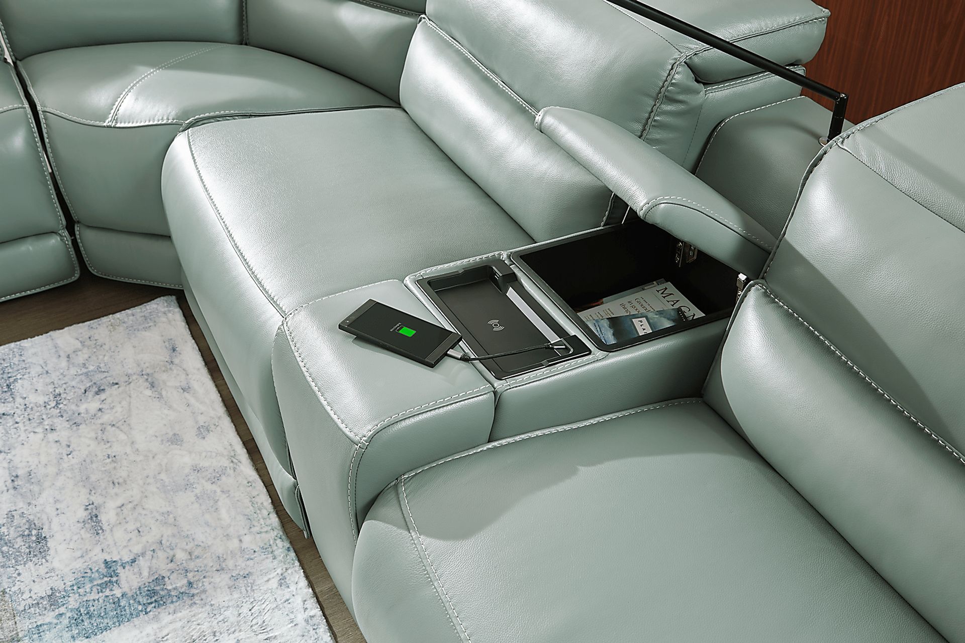 Rossini Mint Leather 7 Pc Dual Power Reclining Sectional - Image 11