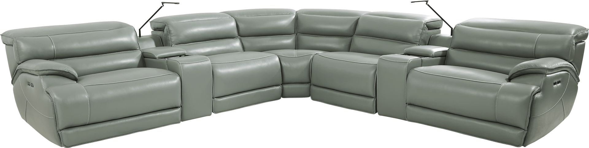 Rossini Mint Leather 7 Pc Dual Power Reclining Sectional - Image 1
