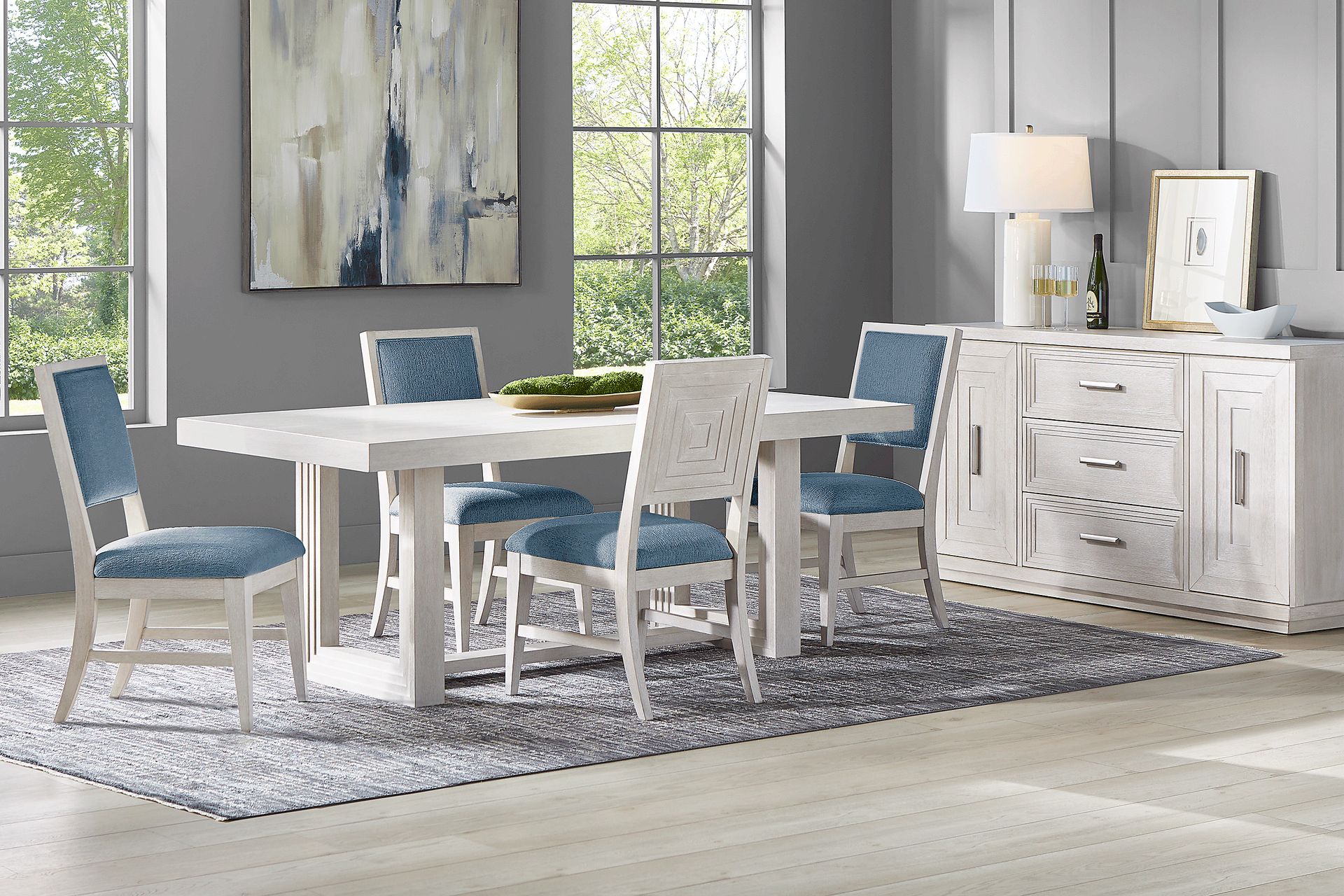 Royal Park Ivory 5 Pc Dining Room with Blue Chairs - Image 1
