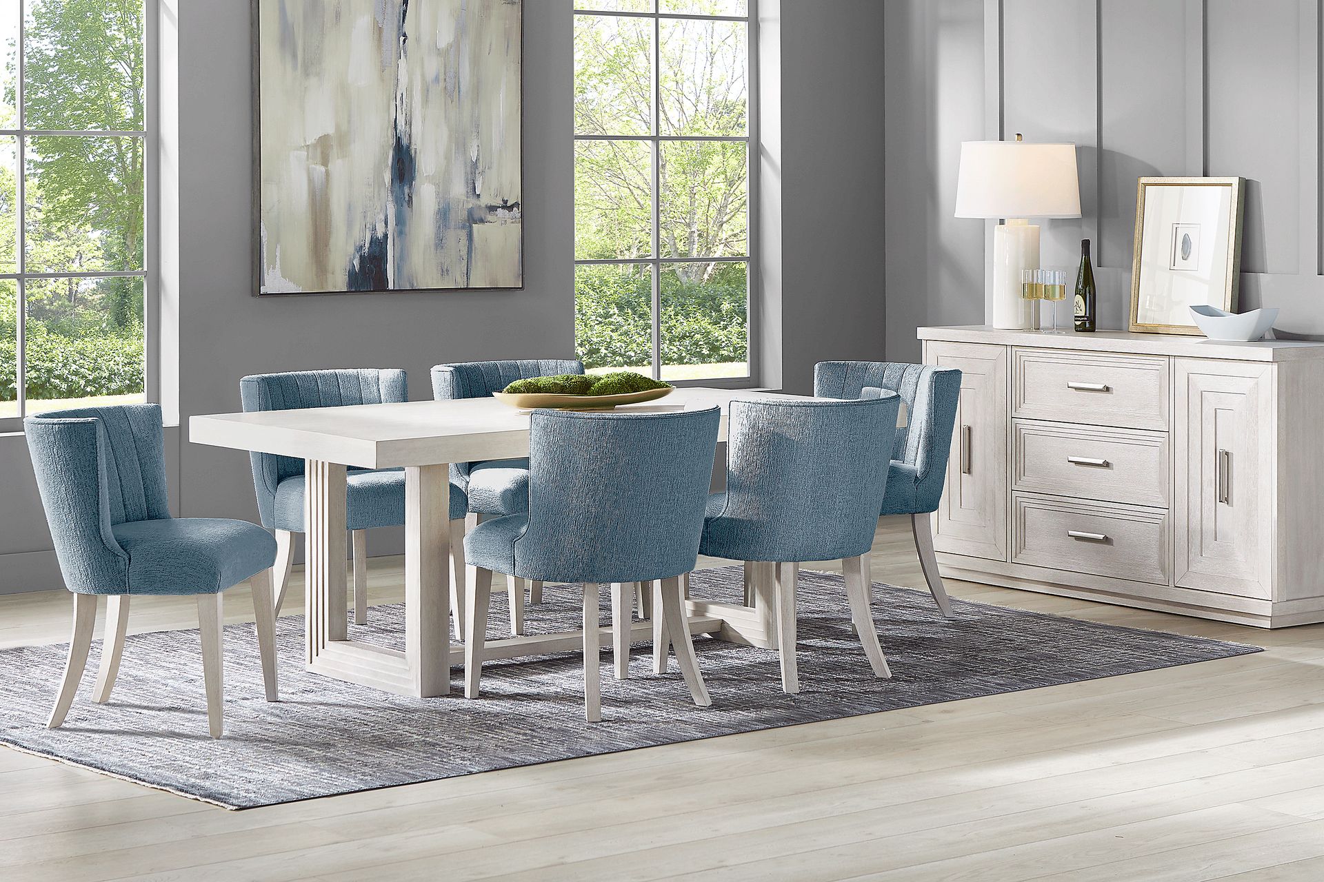 Royal Park Ivory 5 Pc Dining Room with Blue Upholstered Chairs - Image 1