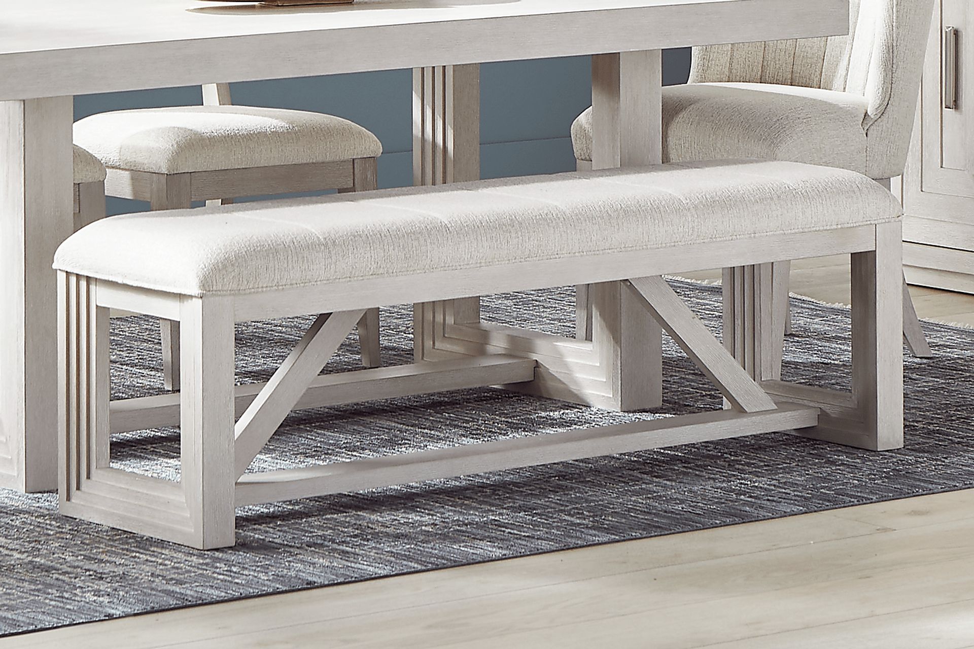 Royal Park Ivory 6 Pc Dining Room with Blue Upholstered Chairs and Ivory Bench - Image 6