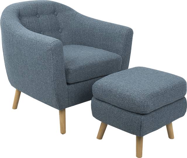 Rozelle Blue Accent Chair & Ottoman - Thumbnail - Image 1
