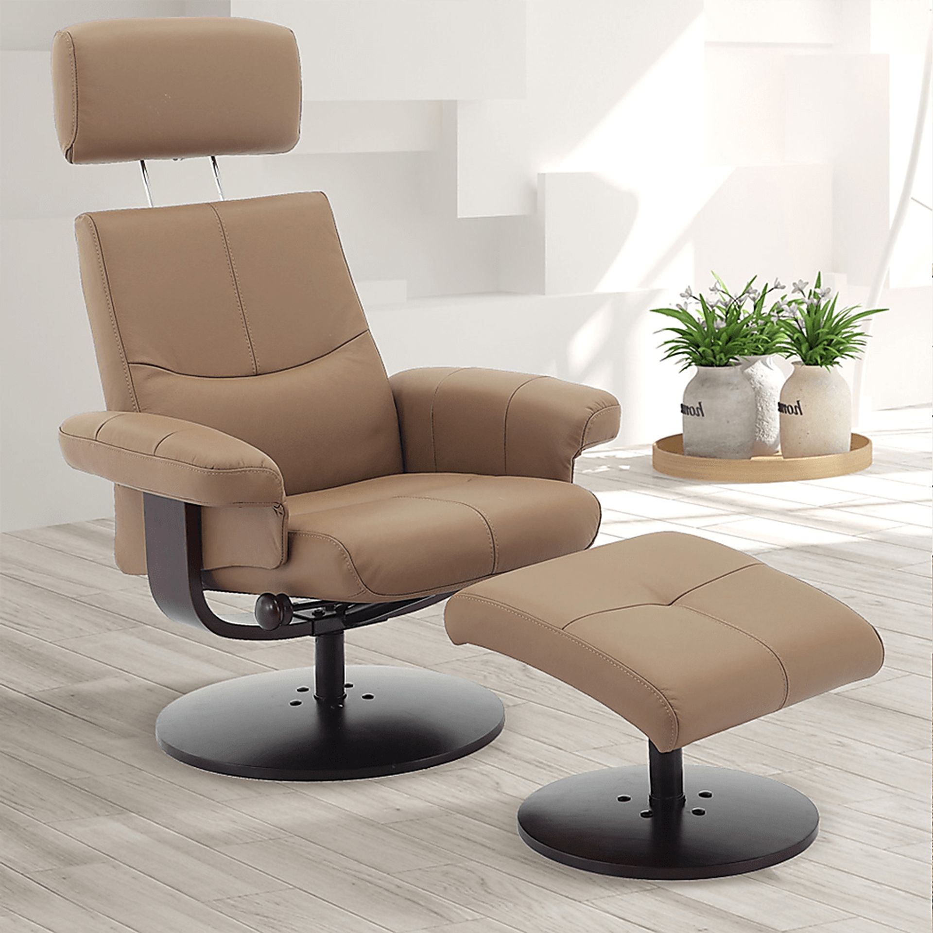 Runelle Tan Recliner and Ottoman - Image 2