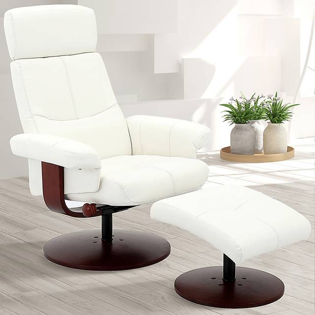 Runelle White Recliner and Ottoman - Thumbnail - Image 5