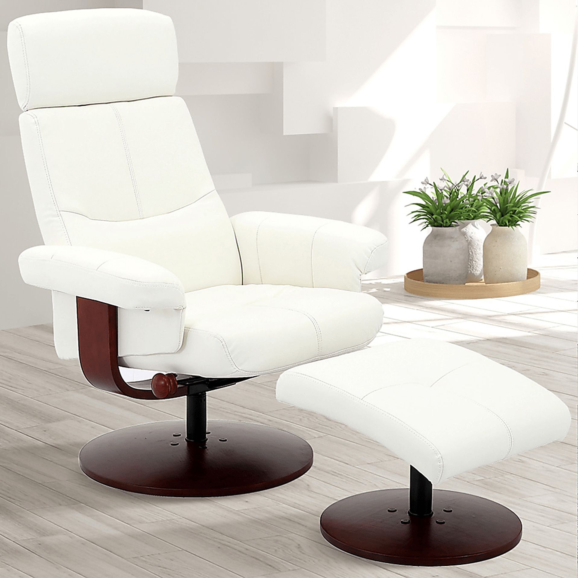 Runelle White Recliner and Ottoman - Image 5