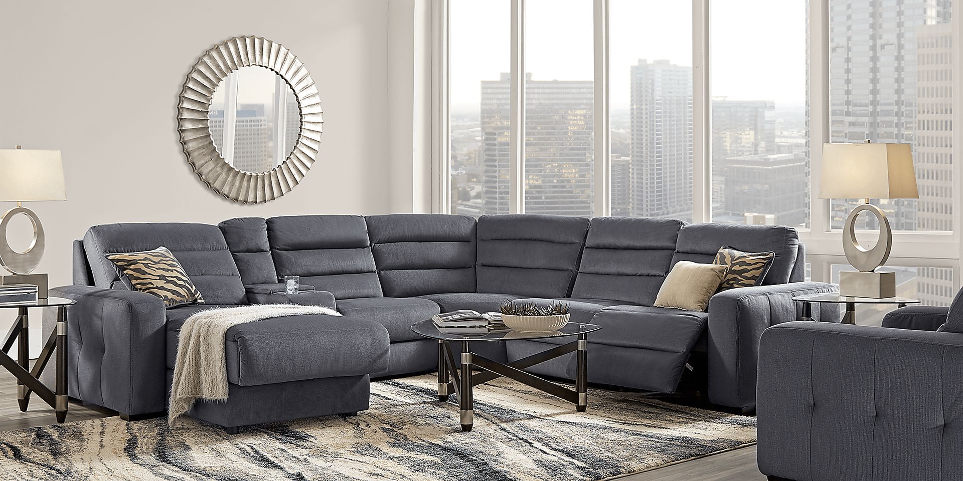 Runyon Canyon Navy 7 Pc Power Reclining Sectional Living Room - Image 1