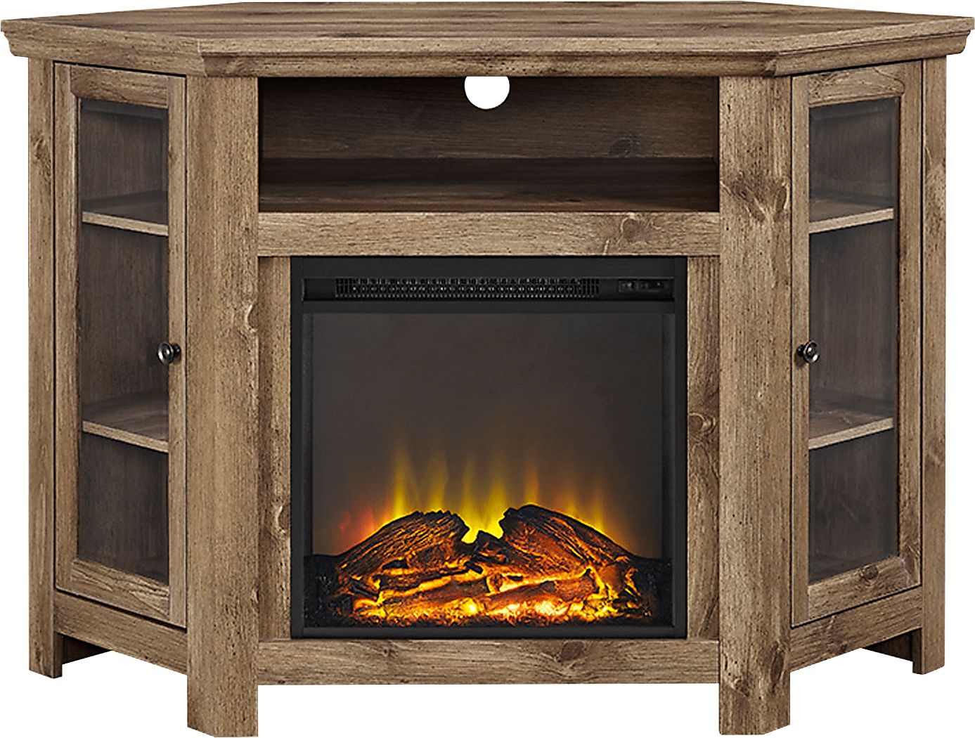 Russell Barnwood 48 in. Corner Console with Electric Fireplace Rooms