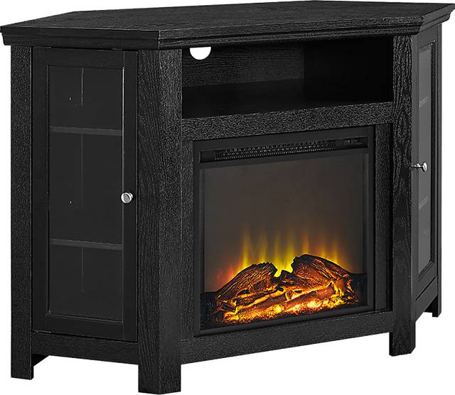 Russell Black 48 in. Corner Console with Electric Fireplace - Thumbnail - Image 2