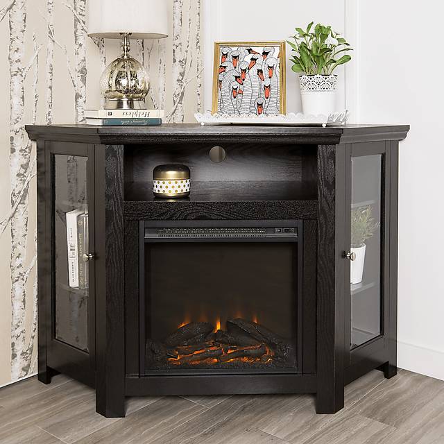 Russell Black 48 in. Corner Console with Electric Fireplace - Thumbnail - Image 3