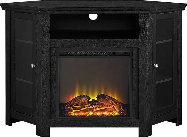 Russell Black 48 in. Corner Console with Electric Fireplace - Thumbnail - Image 1