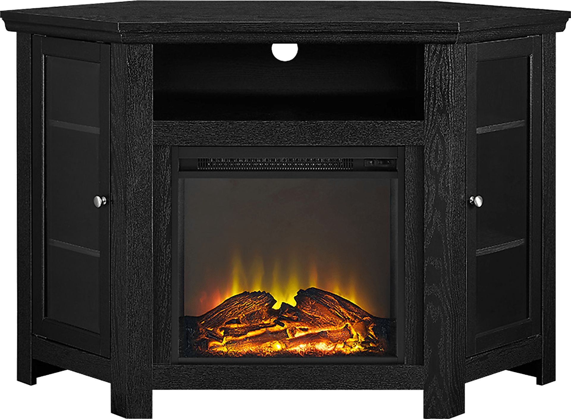 Russell Black 48 in. Corner Console with Electric Fireplace - Image 1