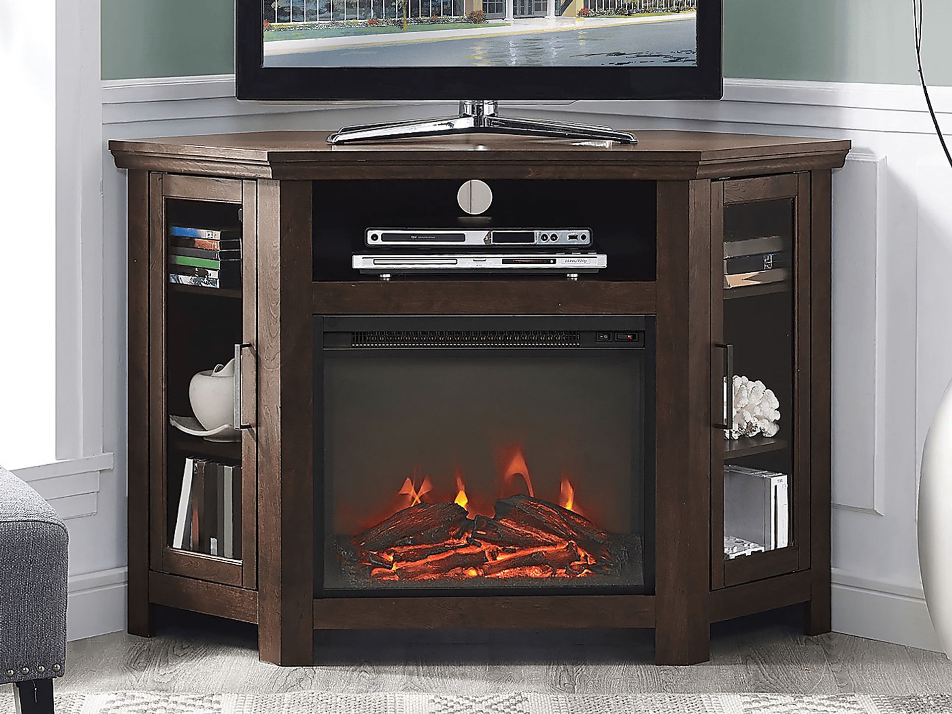 Russell Brown 48 in. Corner Console with Electric Fireplace - Image 5