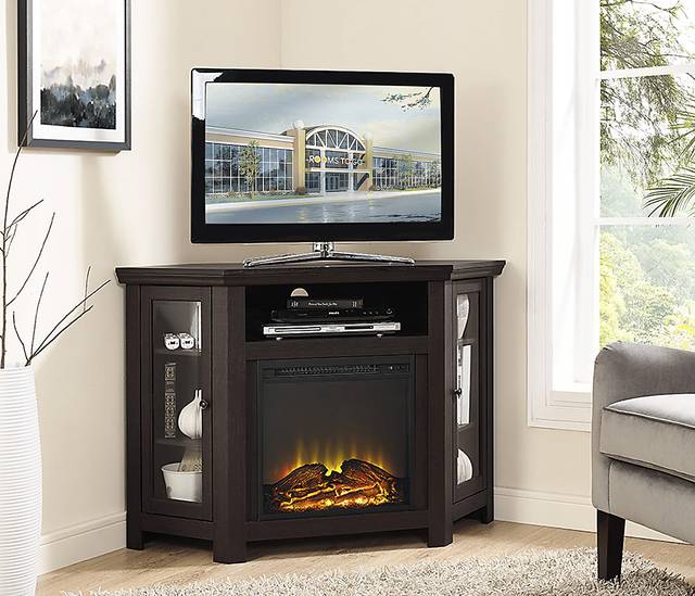 Russell Espresso 48 in. Corner Console with Electric Fireplace - Thumbnail - Image 3