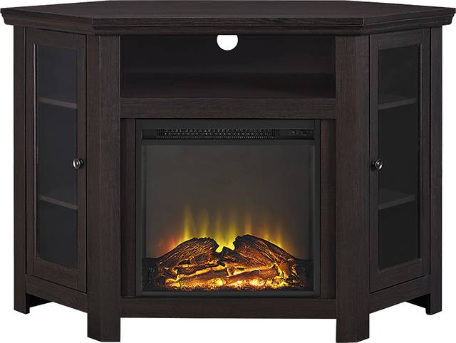 Russell Espresso 48 in. Corner Console with Electric Fireplace - Thumbnail - Image 1
