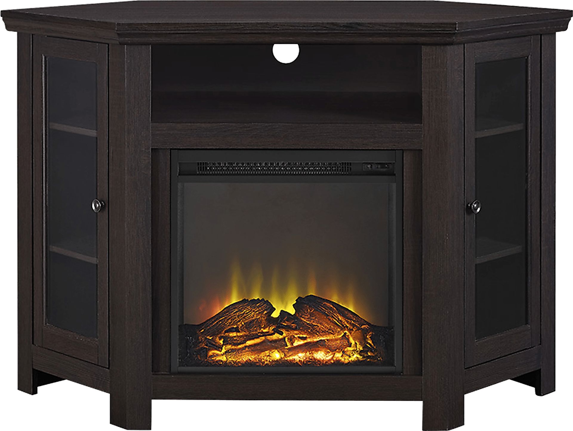 Russell Espresso 48 in. Corner Console with Electric Fireplace - Image 1