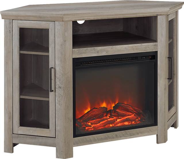 Russell Gray 48 in. Corner Console with Electric Fireplace - Thumbnail - Image 1
