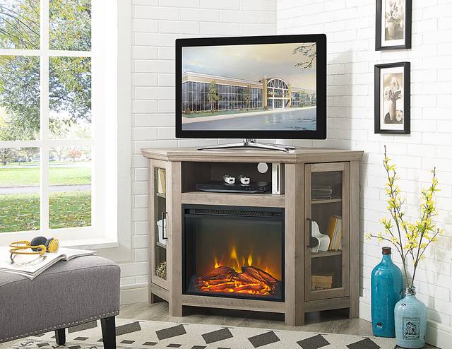 Russell Gray 48 in. Corner Console with Electric Fireplace - Thumbnail - Image 3