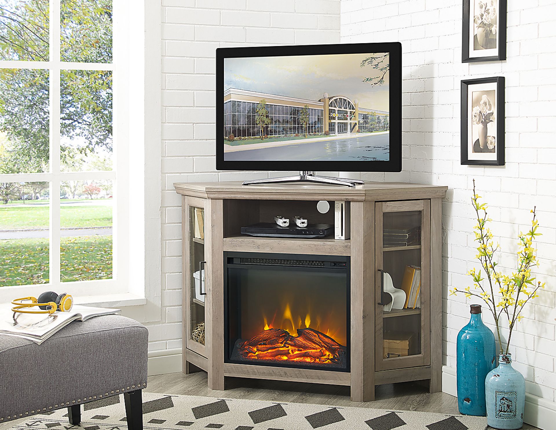 Russell Gray 48 in. Corner Console with Electric Fireplace - Image 3