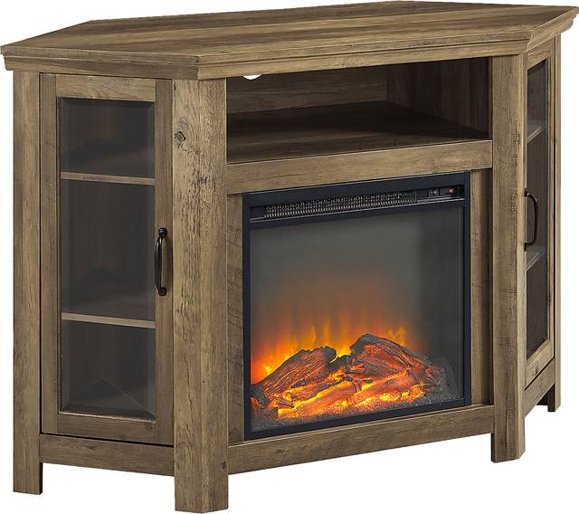 Russell Oak 48 in. Corner Console with Electric Fireplace - Thumbnail - Image 1