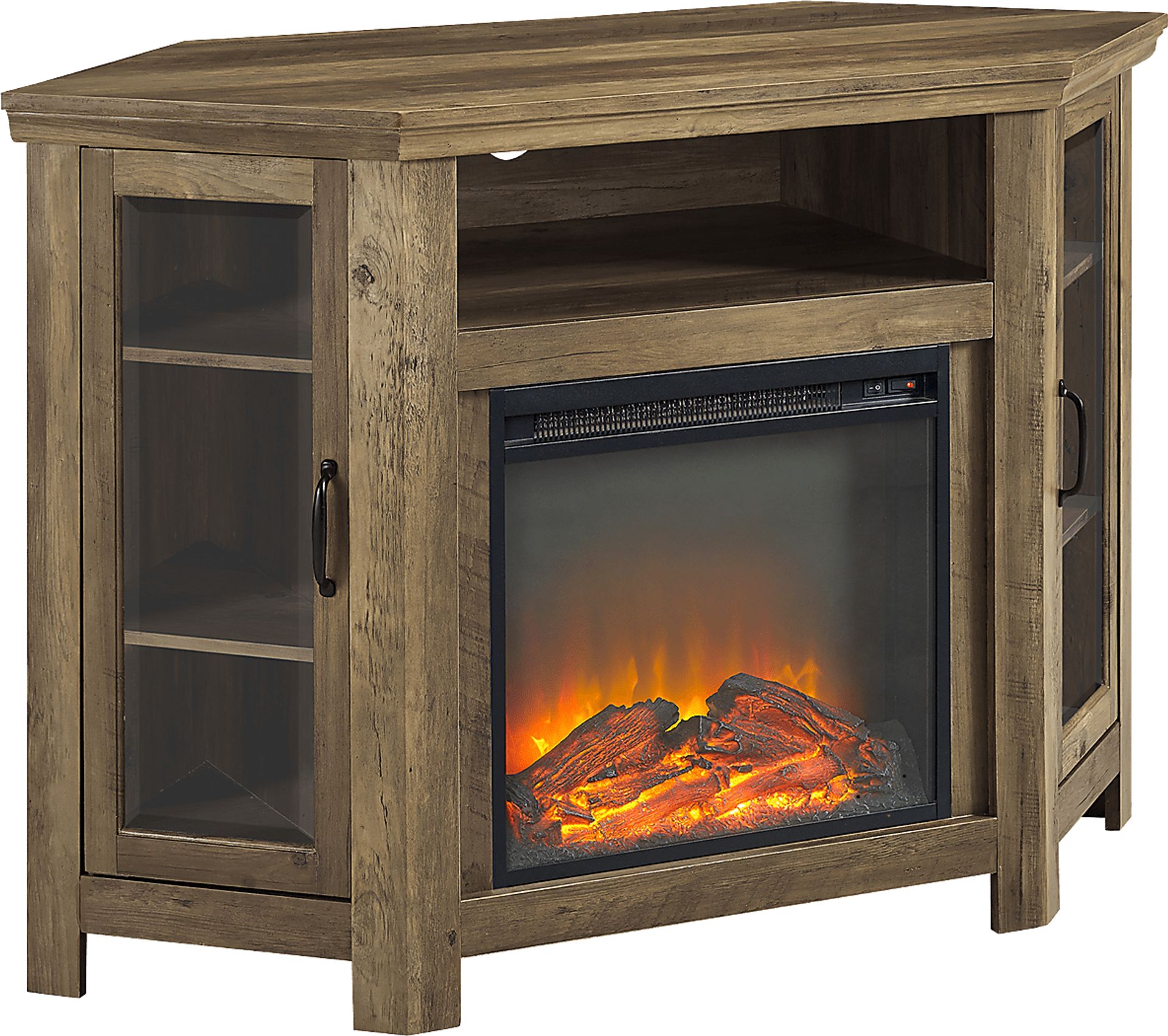 Russell Oak 48 in. Corner Console with Electric Fireplace - Image 1