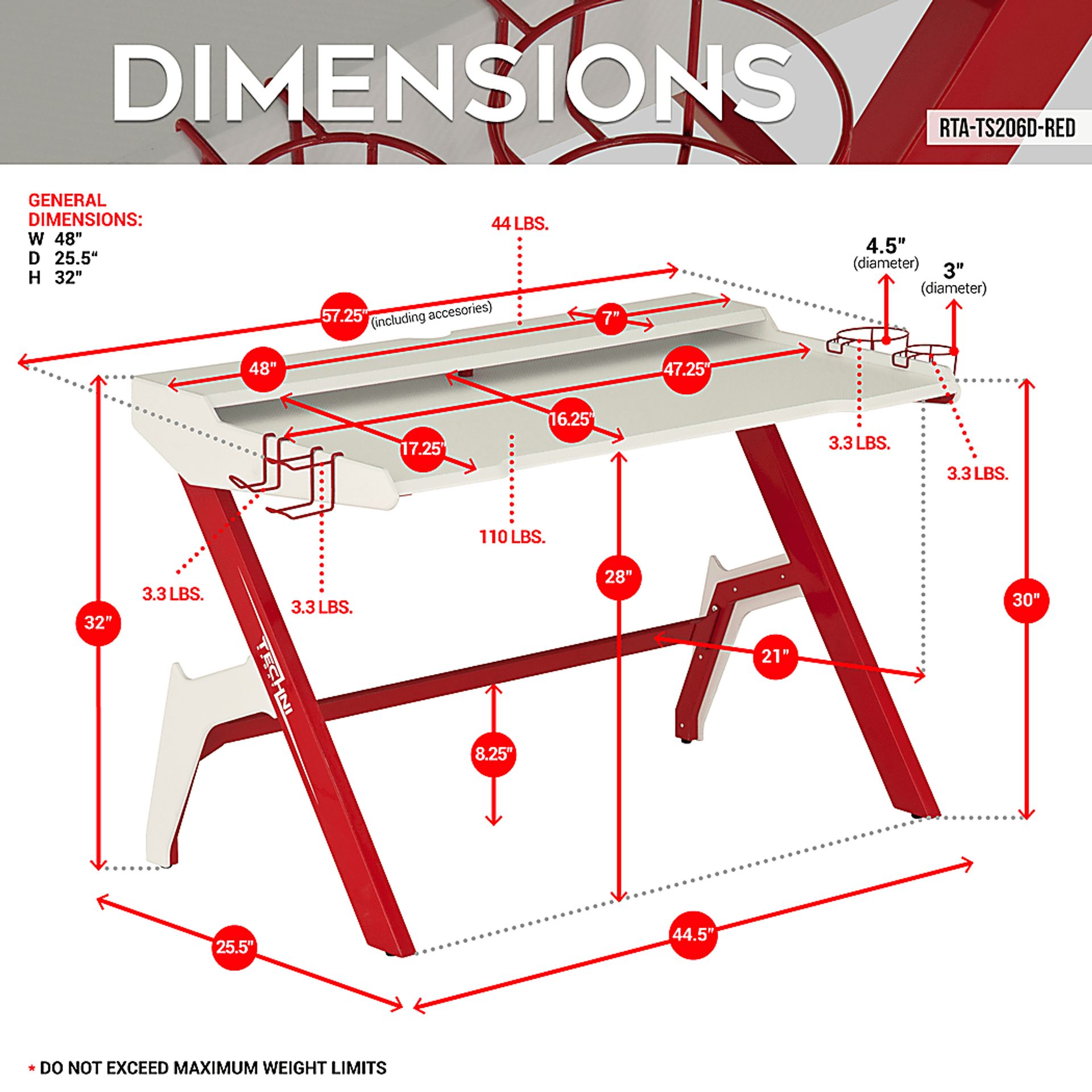 Russuo Red/White Gaming Desk - Image 4