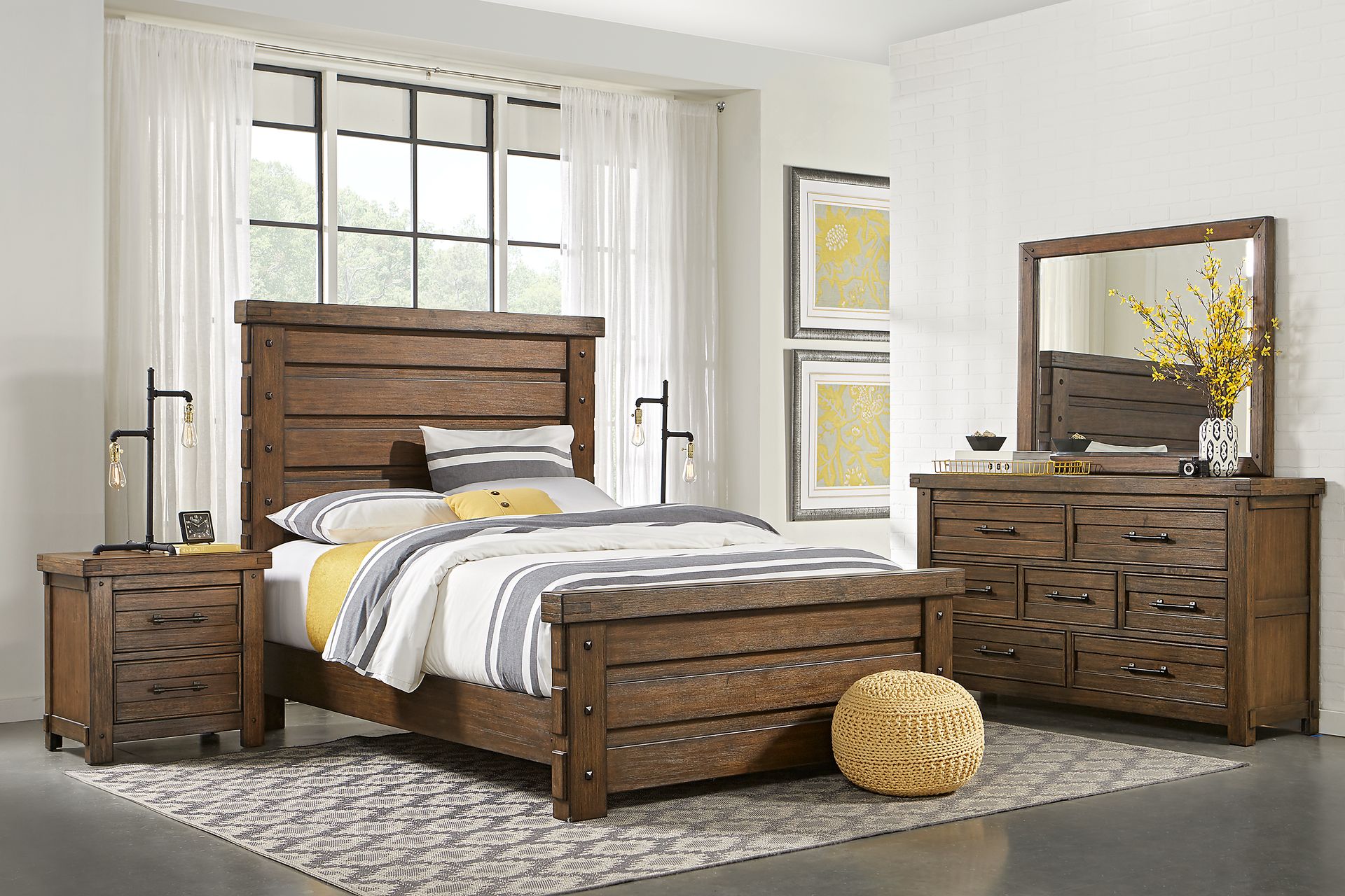 Rustic Haven 8 Pc Tobacco Dark Wood King Bedroom Set With Dresser ...