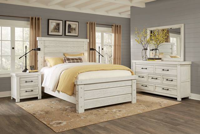 Rustic Haven White 7 Pc King Panel Bedroom - Thumbnail - Image 1