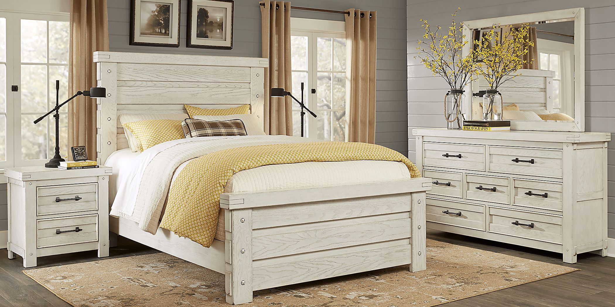 White rustic deals bedroom set