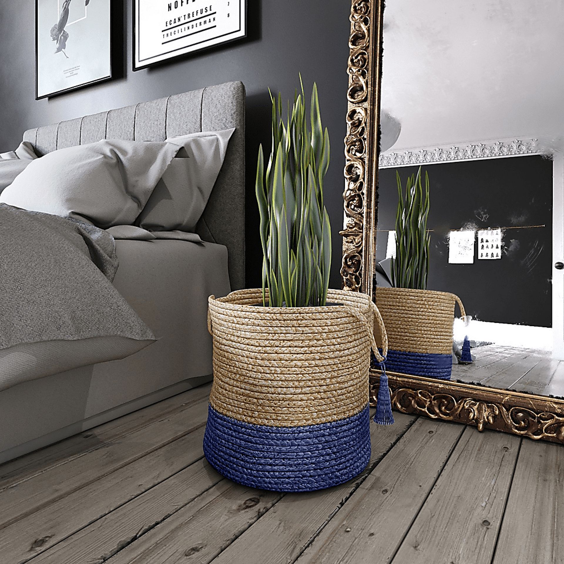 Ruven Tan/Blue 17 in. Basket - Image 2