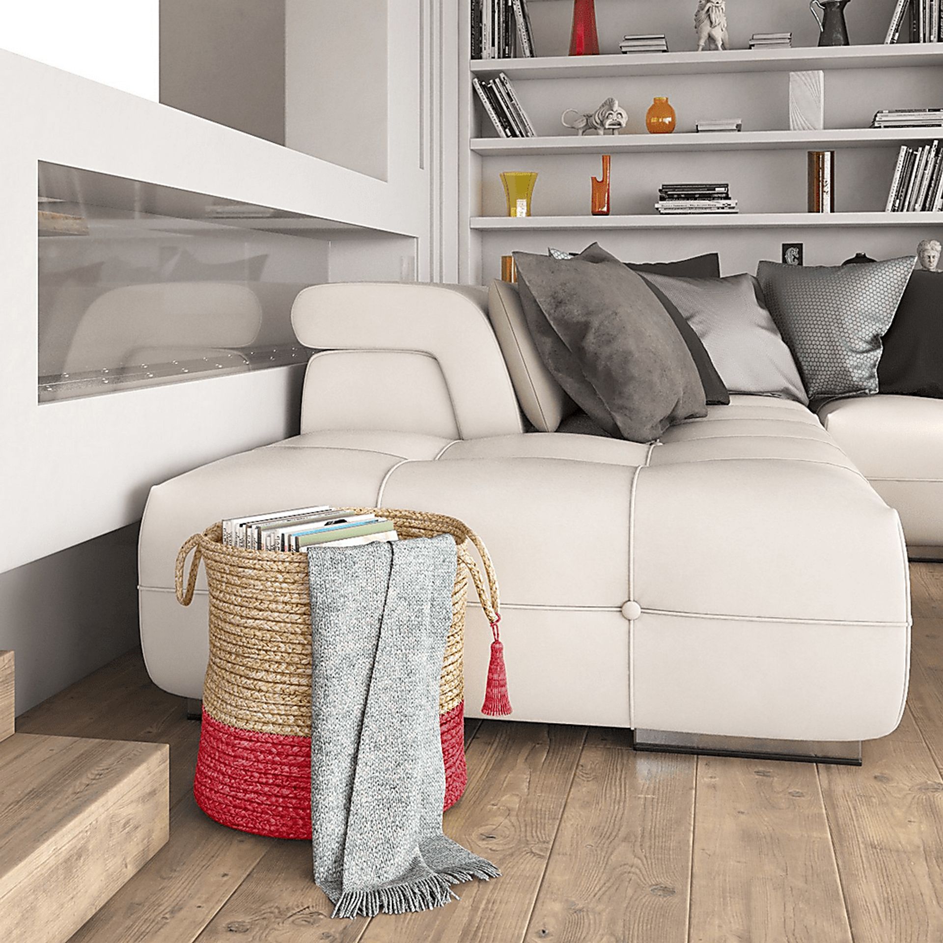Ruven Tan/Red 19 in. Basket - Image 3