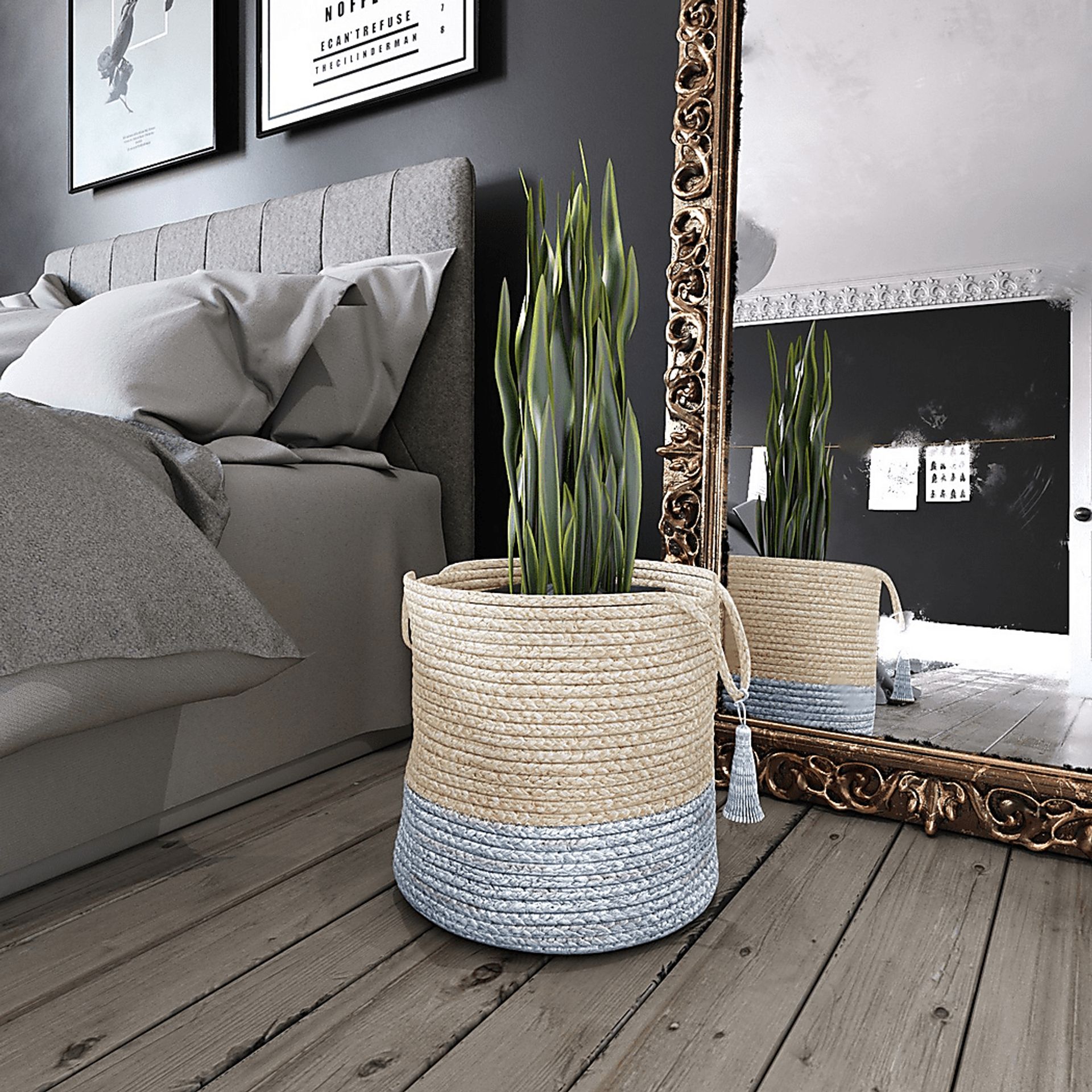 Ruven White/Light Blue 19 in. Basket - Image 2