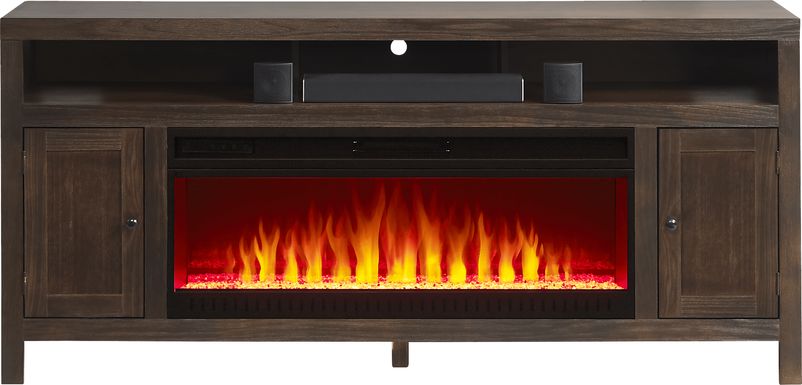 Ryder II Brown 72 in. Console with Electric Fireplace