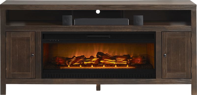 Ryder II Brown 72 in. Console with Electric Log Fireplace