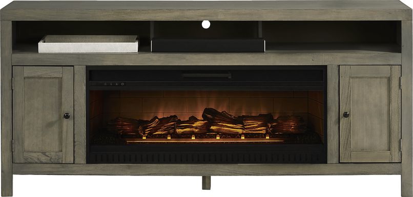 Ryder II Gray 72 in. Console with Electric Log Fireplace